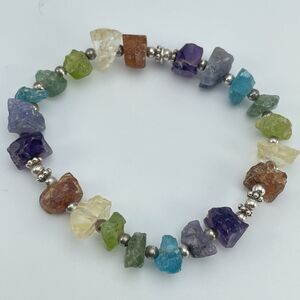 India Sterling Silver Peridot Aquamarine Amethyst Citrine Chip Stretch Bracelet